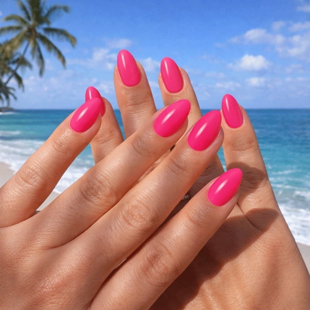 Striking Neon Pink Medium Almond Nails Striking Neon Pink Medium Almond Nails — Neon Pink Nails 2027
