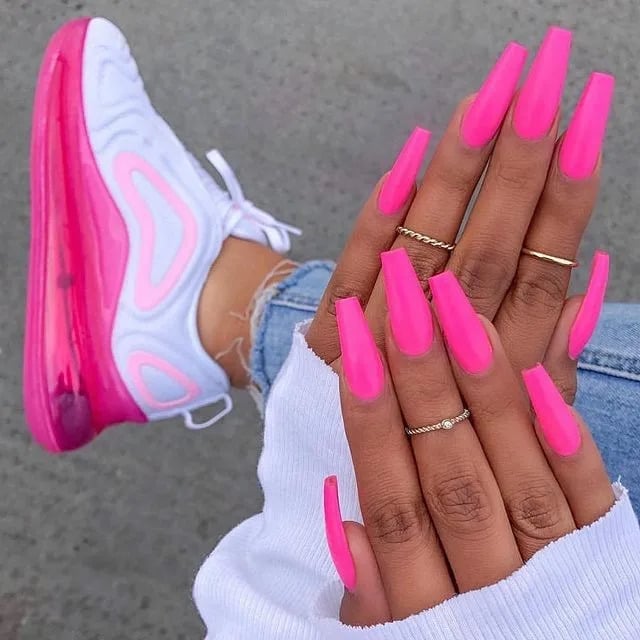 Long Coffin Neon Pink Nails Long Coffin Neon Pink Nails — Neon Pink Nails 2027