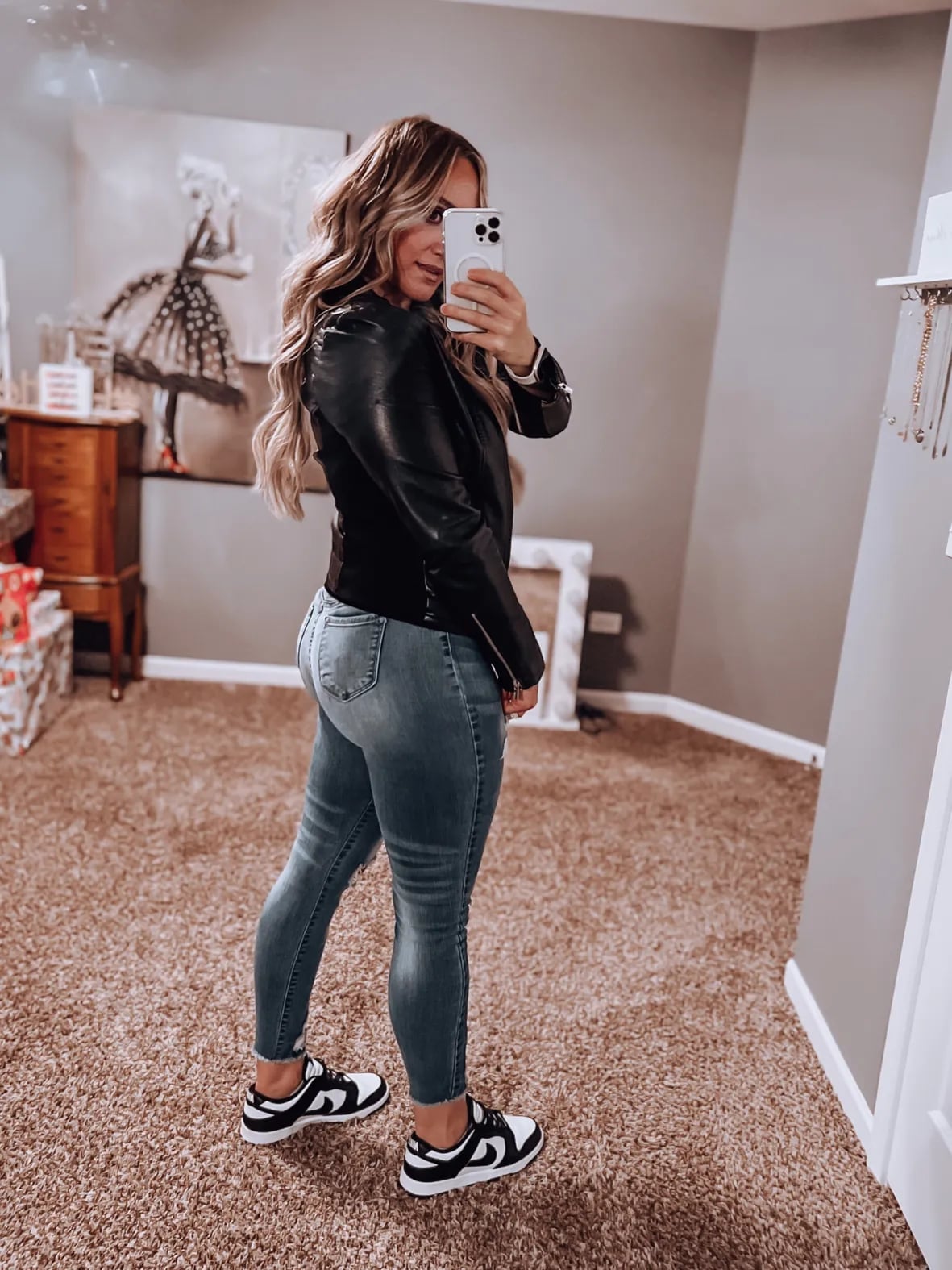 Black Leather Jacket with Black and White Dunks Black Leather Jacket with Black and White Dunks — Nike Dunk Outfits 2027