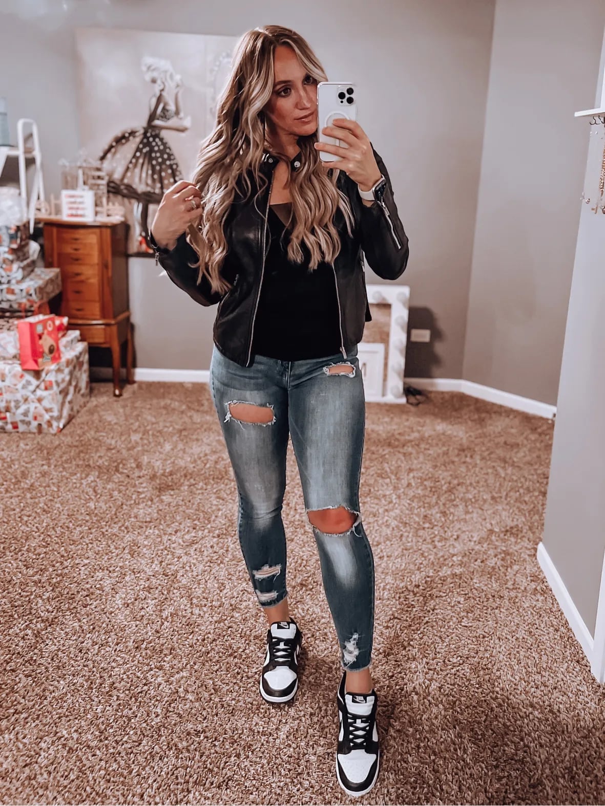 Black Leather Jacket and Distressed Jeans with Black Dunks Black Leather Jacket and Distressed Jeans with Black Dunks — Nike Dunk Outfits 2027