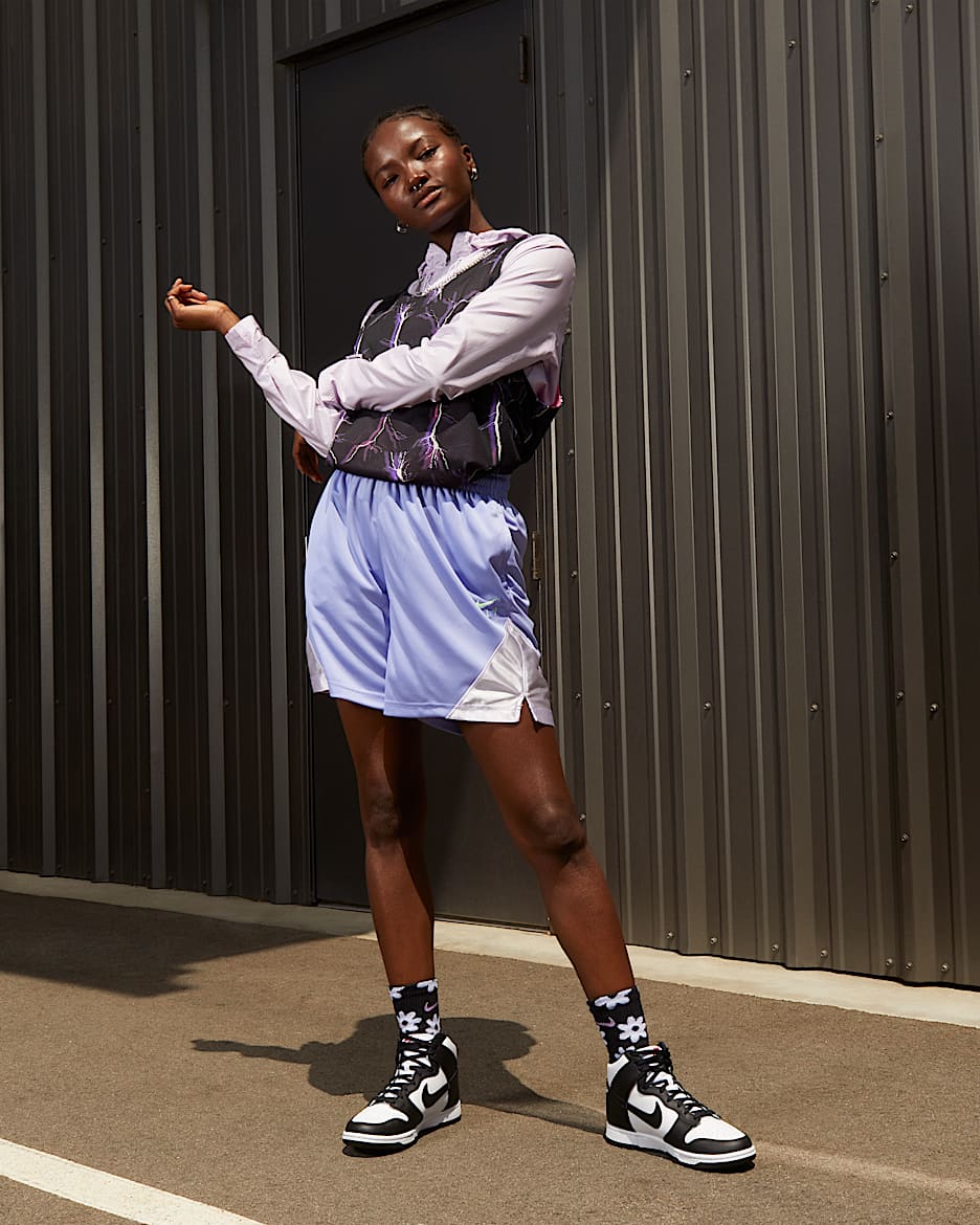 Lightning Print Vest with Purple Shorts and High Top Dunks Lightning Print Vest with Purple Shorts and High Top Dunks — Nike Dunk Outfits 2027