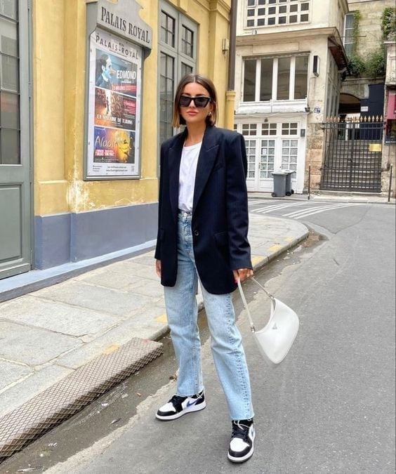 Navy Oversized Blazer with Black and White Dunks Navy Oversized Blazer with Black and White Dunks — Nike Dunk Outfits 2027