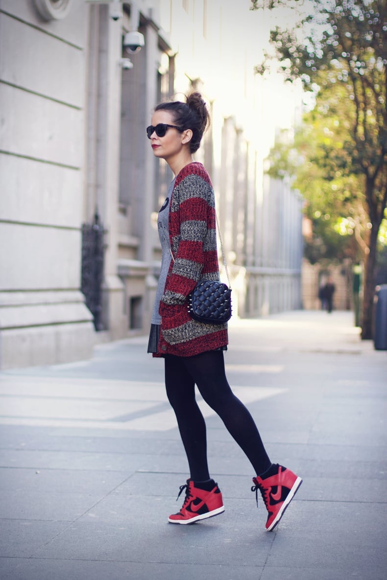 Gray Dress and Red Wedge Dunks with Striped Cardigan Gray Dress and Red Wedge Dunks with Striped Cardigan — Nike Dunk Outfits 2027