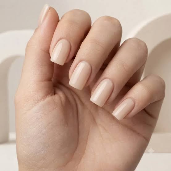 Opaque Neutral Nude Glossy Short Square Nails, Close-Up Take Opaque Neutral Nude Glossy Short Square Nails, Close-Up Take — Nude Nails 2027 for Short Nail Beds