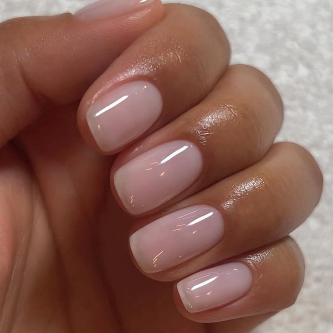 Sheer Nude Natural Satin Short Square Nails, Close-Up Take Sheer Nude Natural Satin Short Square Nails, Close-Up Take — Nude Nails 2027 for Short Nail Beds
