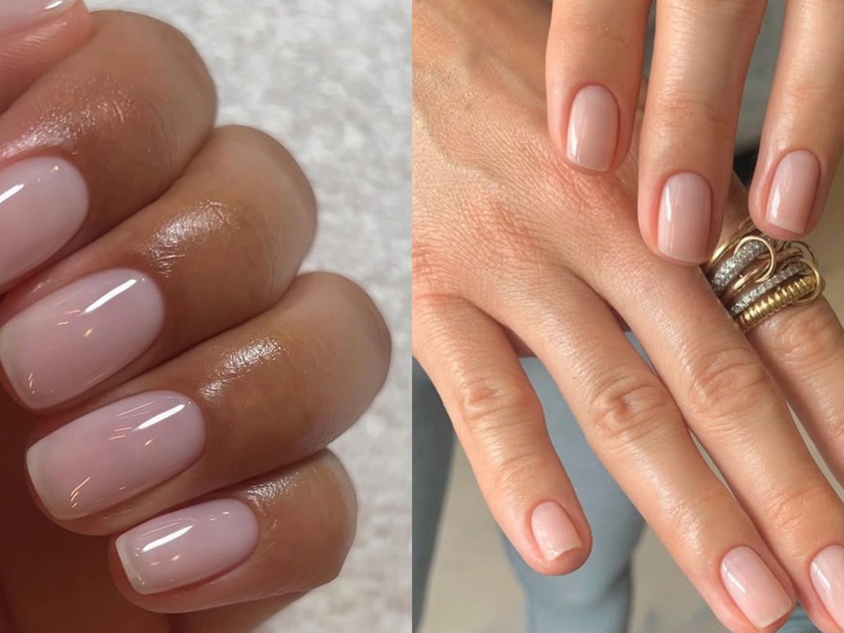 Sheer Pinky Nude Glossy Short Oval Nails with Half Moon Sheer Pinky Nude Glossy Short Oval Nails with Half Moon — Nude Nails 2027 for Short Nail Beds