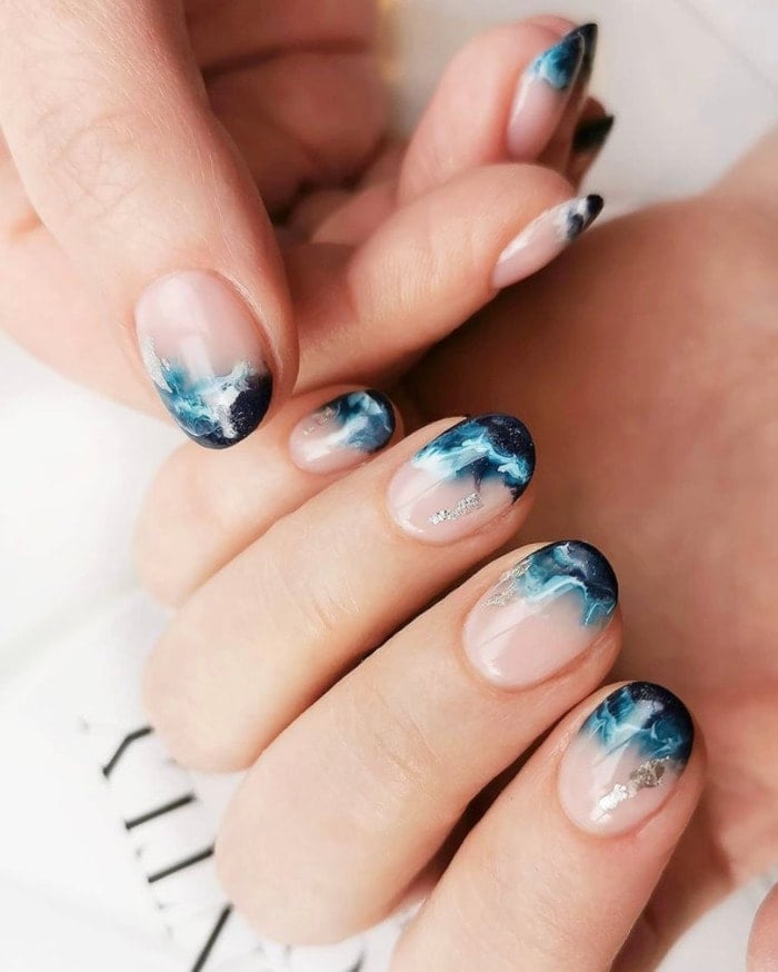Abstract Watercolor Wave Short Oval Nails Abstract Watercolor Wave Short Oval Nails — Ocean Nails 2027