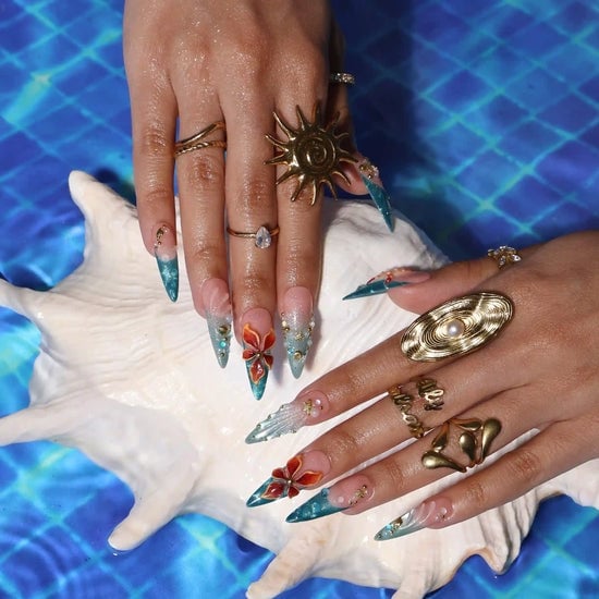 Extra Long Stiletto With Teal Tips And Rhinestones Extra Long Stiletto With Teal Tips And Rhinestones — Ocean Nails 2027