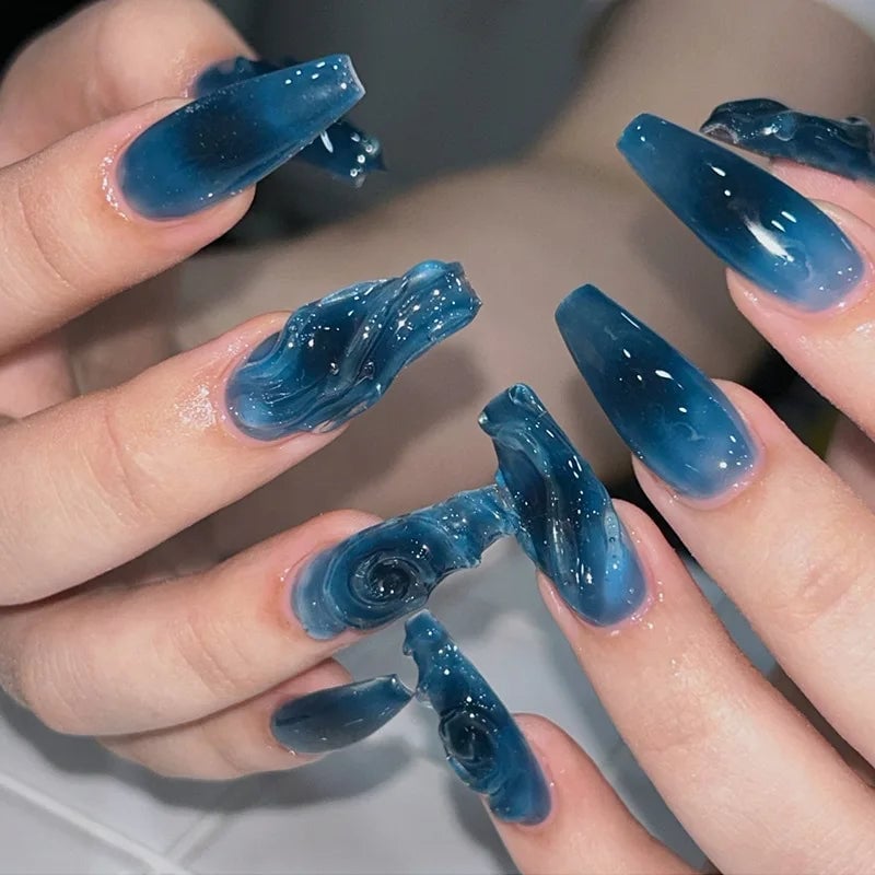 Long Coffin Gradient With 3D Gel Waves Long Coffin Gradient With 3D Gel Waves — Ocean Nails 2027