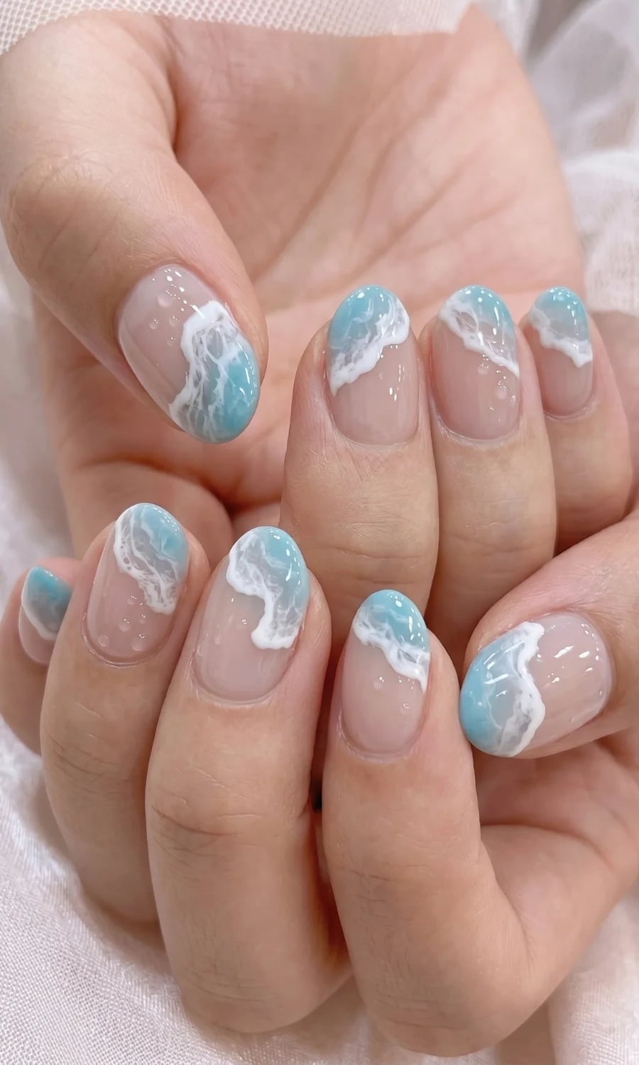 Short Oval Nails With Realistic Wave Art Tips Short Oval Nails With Realistic Wave Art Tips — Ocean Nails 2027