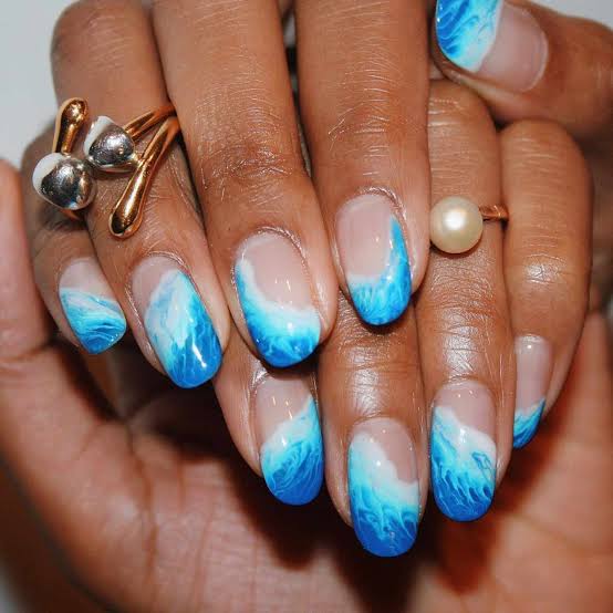 Nude Base With Vibrant Ocean Wave Tips Nude Base With Vibrant Ocean Wave Tips — Ocean Nails 2027