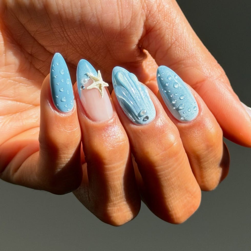 Light Blue Matte Nails With Water Drops Light Blue Matte Nails With Water Drops — Ocean Nails 2027