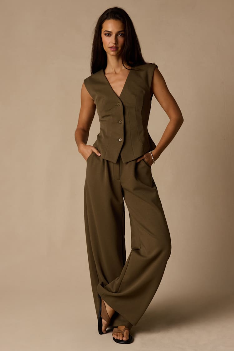Matching Olive Green Suit Set Matching Olive Green Suit Set — Olive Green Wide Leg Pants Outfits 2027