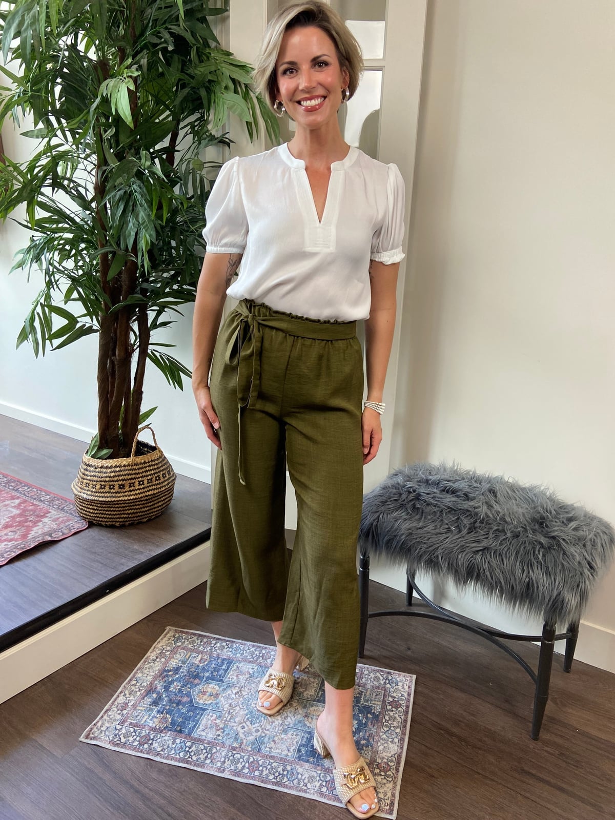Olive Green Tie Waist Cropped Pants Casual Olive Green Tie Waist Cropped Pants Casual — Olive Green Wide Leg Pants Outfits 2027