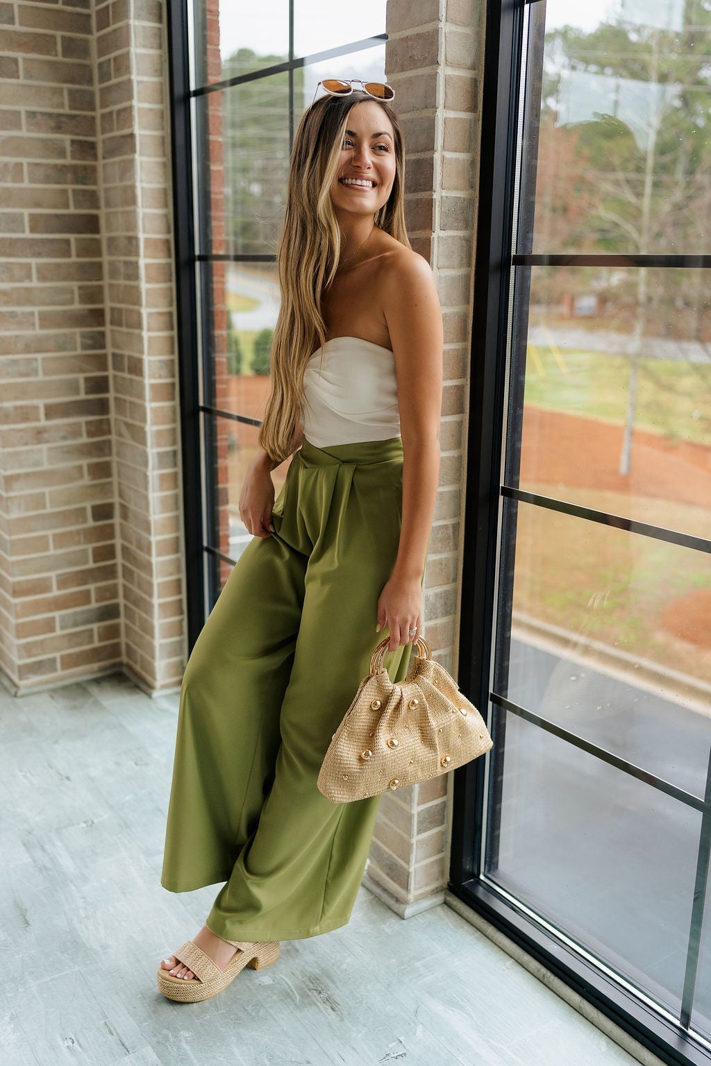 Olive Green Pants Strapless Top Summer Olive Green Pants Strapless Top Summer — Olive Green Wide Leg Pants Outfits 2027