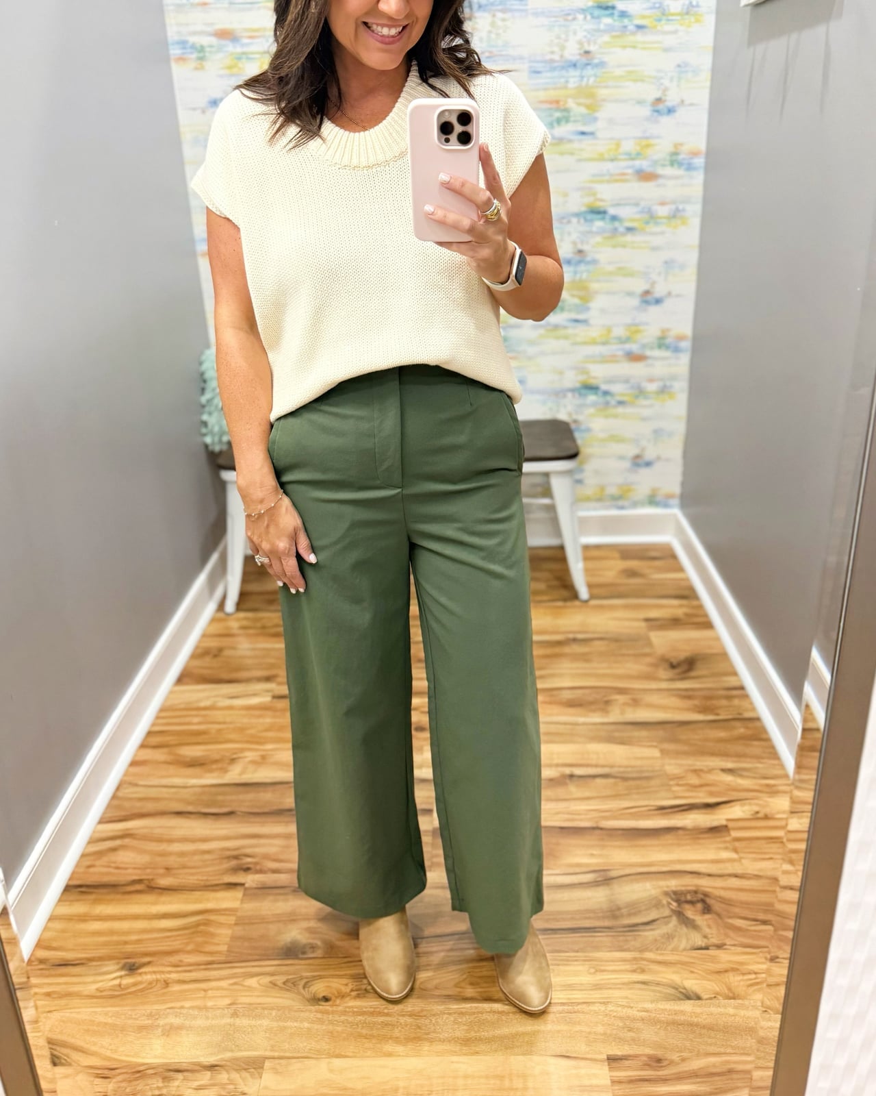 Olive Green Pants Cream Knit Vest Casual Olive Green Pants Cream Knit Vest Casual — Olive Green Wide Leg Pants Outfits 2027