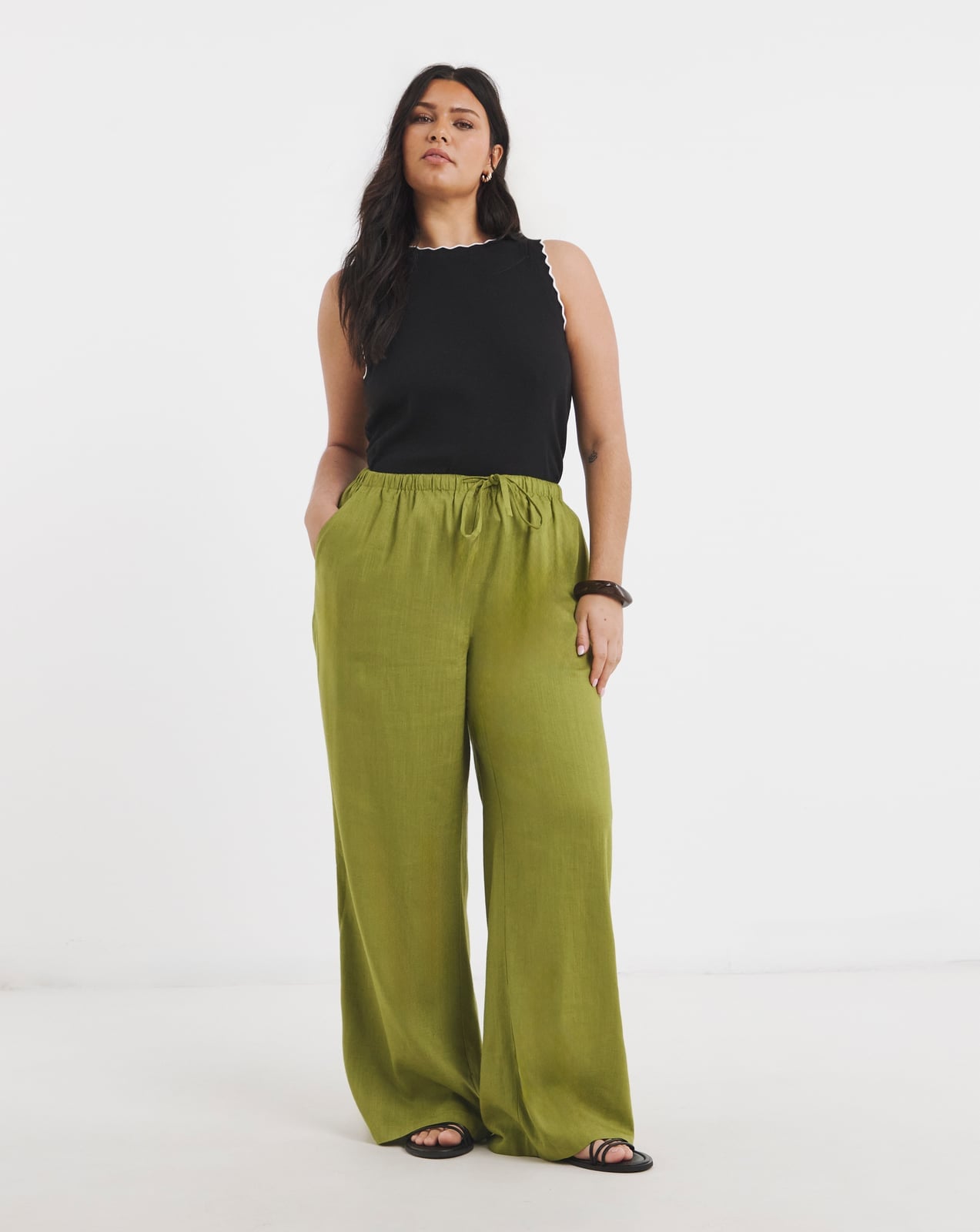 Olive Green Linen Pants Black Tank Casual Olive Green Linen Pants Black Tank Casual — Olive Green Wide Leg Pants Outfits 2027