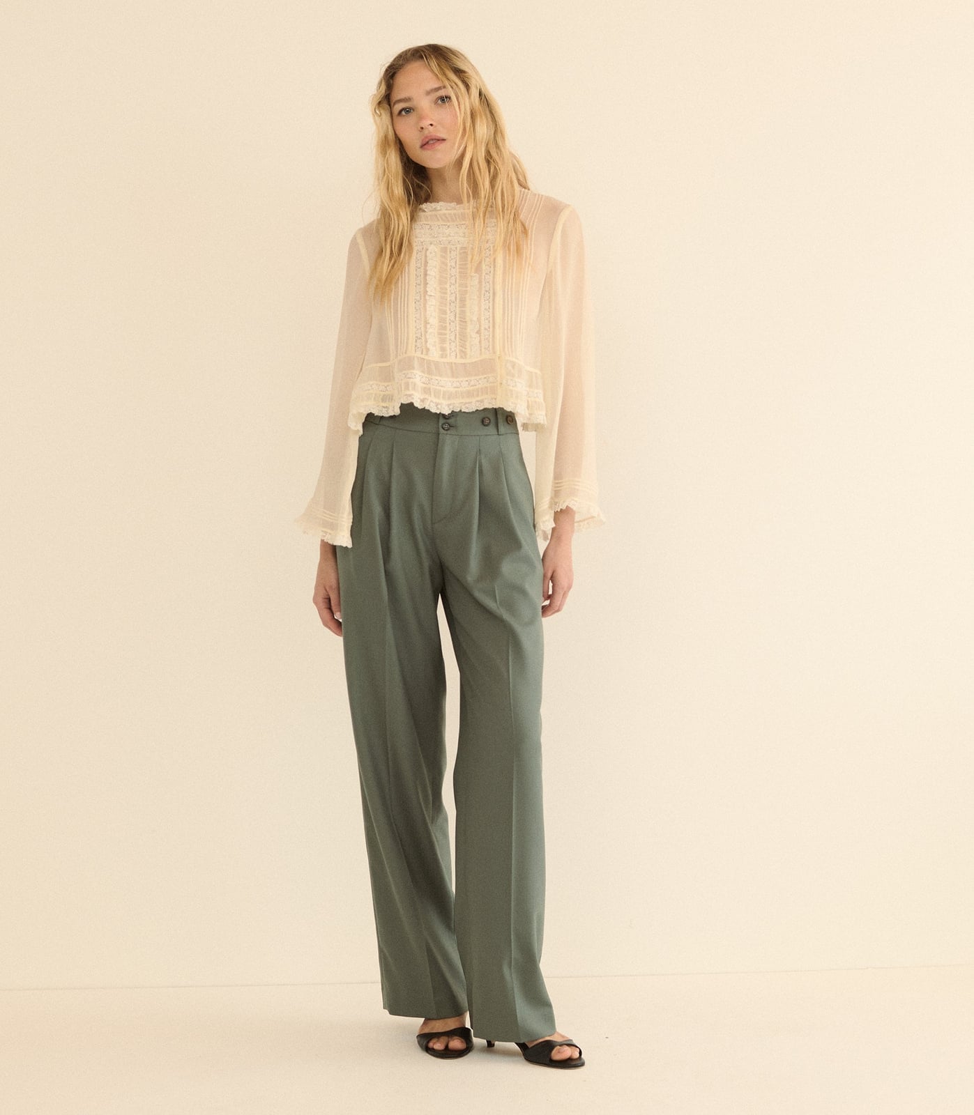 Clary Sage Green Tailored Trousers Clary Sage Green Tailored Trousers — Olive Green Wide Leg Pants Outfits 2027