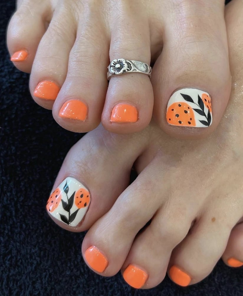 Orange Fruit and Leaf Motif Toenails Orange Fruit and Leaf Motif Toenails — Orange Toe Nails 2027