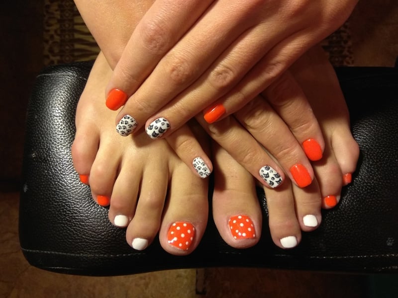 Orange Toenails with White Polka Dot Accents Orange Toenails with White Polka Dot Accents — Orange Toe Nails 2027