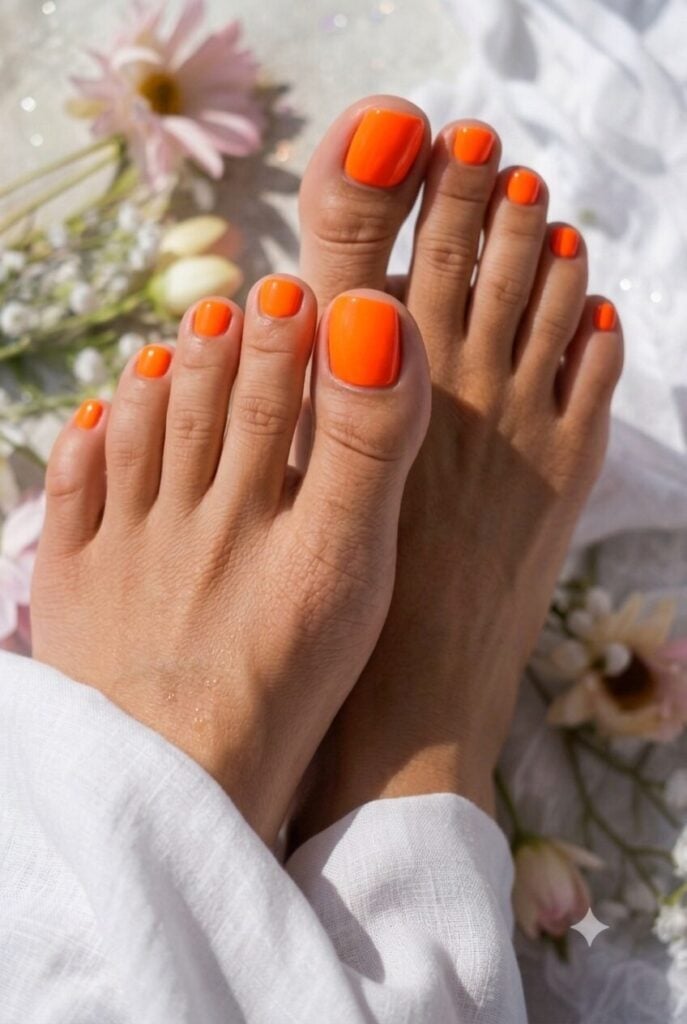 Bright Orange Glossy Short Square Toenails Bright Orange Glossy Short Square Toenails — Orange Toe Nails 2027