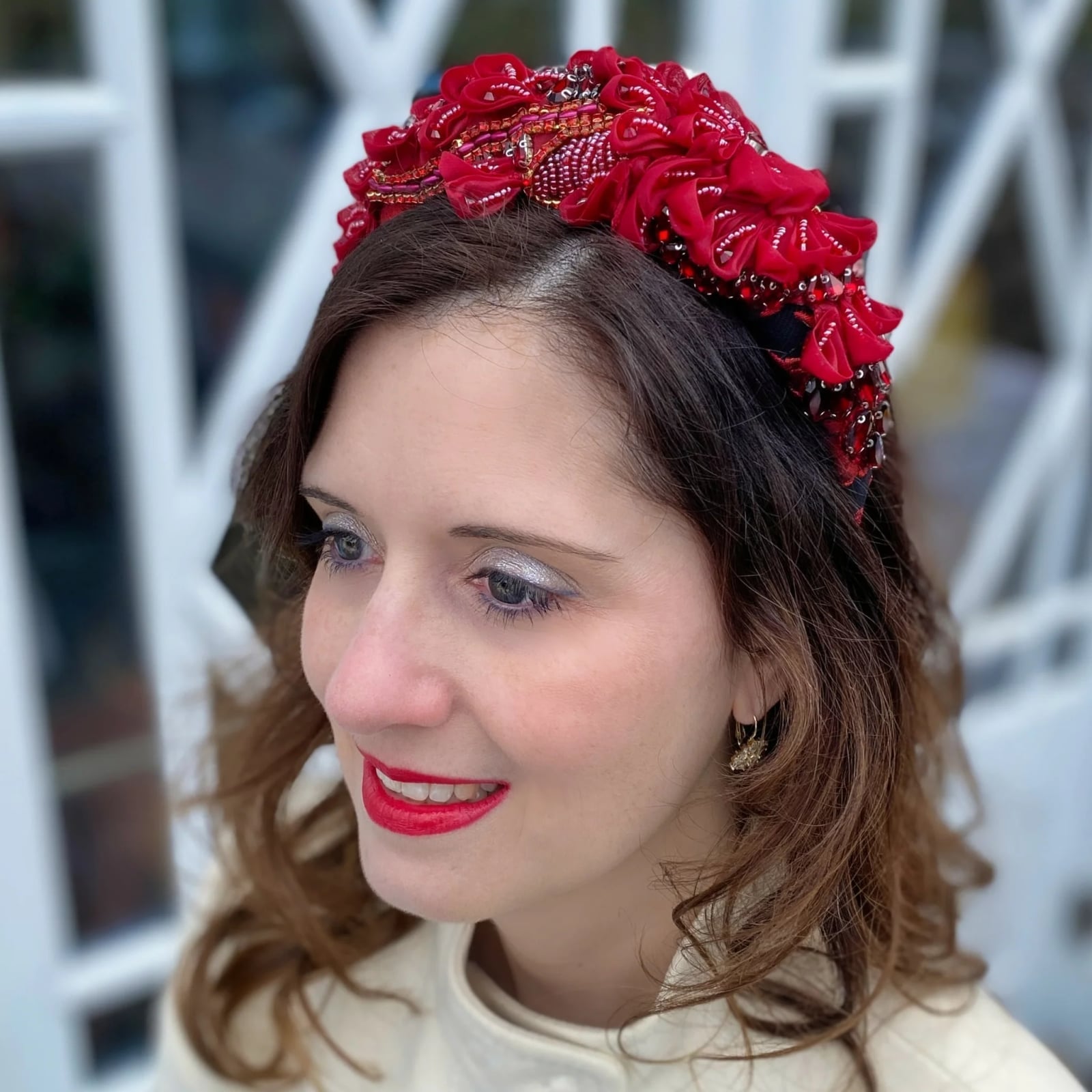 Shoulder Length Dark Brown Hair With Red Embellished Headband Shoulder Length Dark Brown Hair With Red Embellished Headband — Padded Headband Hairstyles 2027