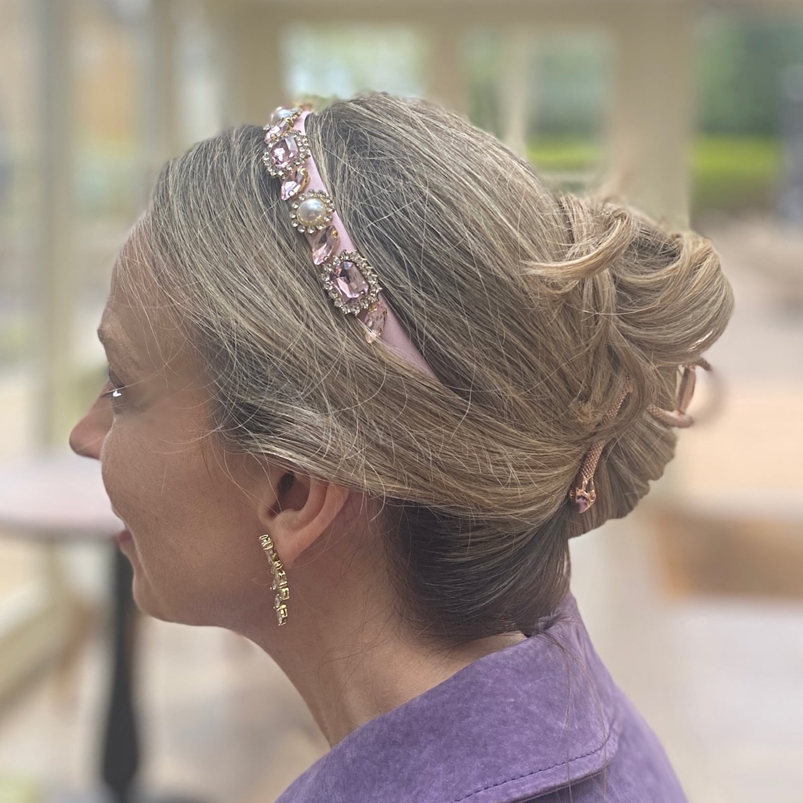 Blonde Mid-Back Updo With Jeweled Headband Blonde Mid-Back Updo With Jeweled Headband — Padded Headband Hairstyles 2027