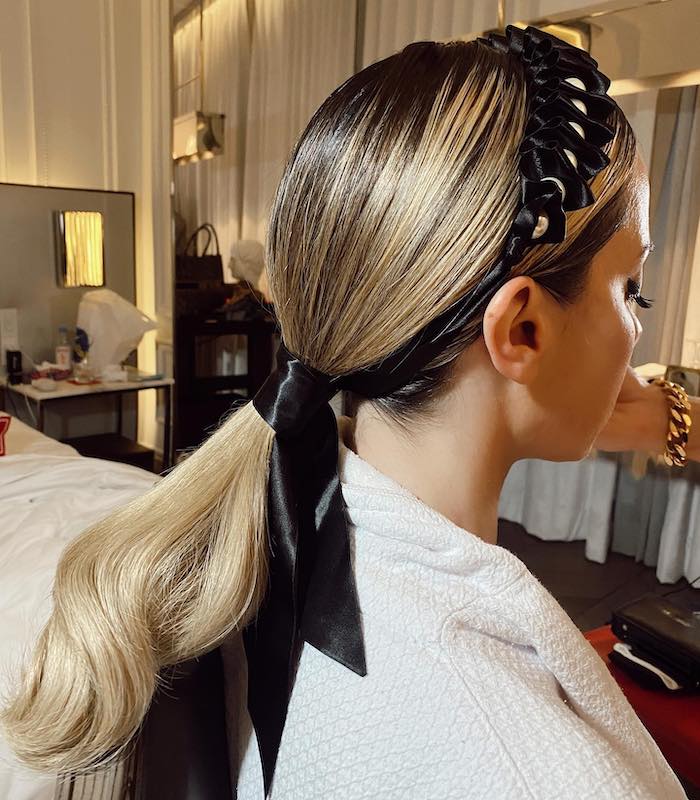 Voluminous Blonde Ponytail With Ruffled Headband Voluminous Blonde Ponytail With Ruffled Headband — Padded Headband Hairstyles 2027