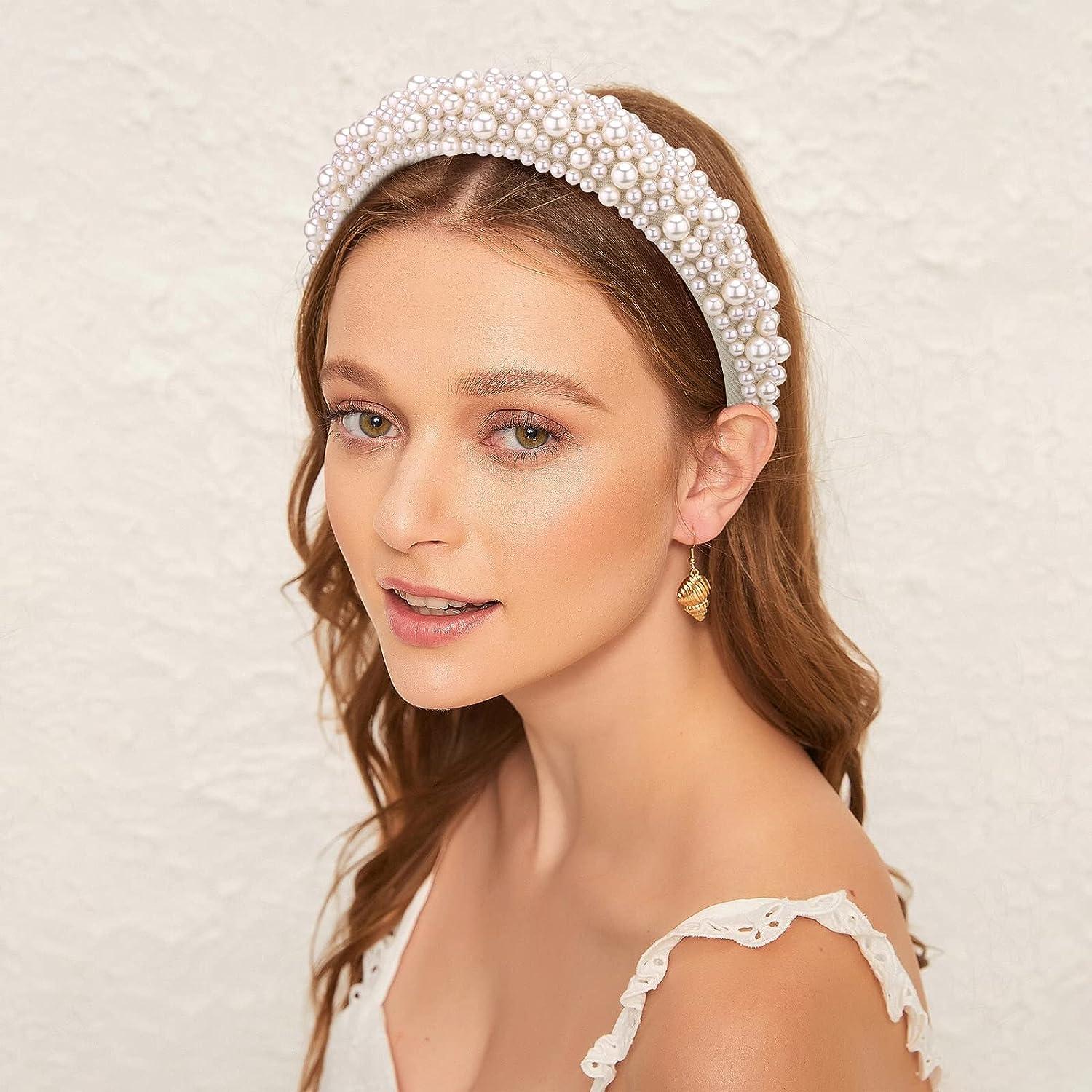 Wavy Brown Hair With Pearl Embellished Headband Wavy Brown Hair With Pearl Embellished Headband — Padded Headband Hairstyles 2027