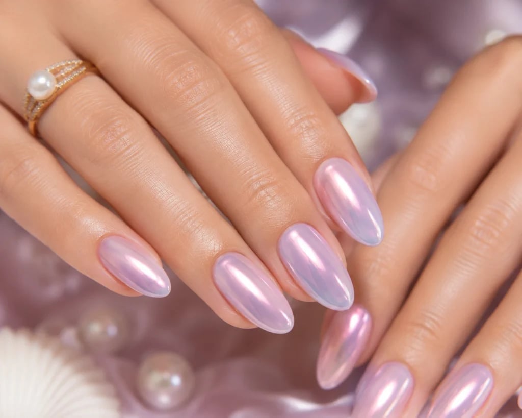 Iridescent Pink and Blue Chrome Almond Nails Iridescent Pink and Blue Chrome Almond Nails — Pastel Chrome Nails 2027