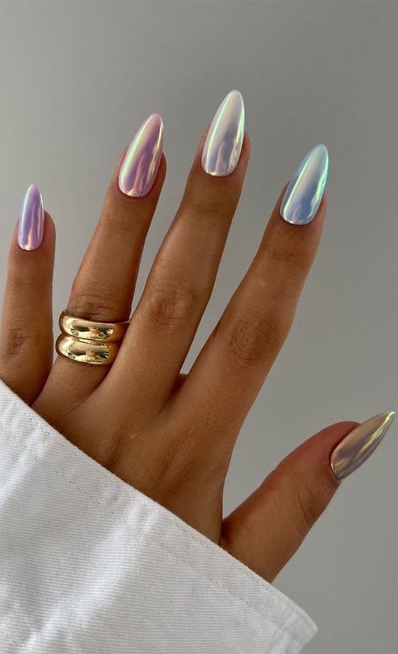 Iridescent Pastel Multi-Color Chrome Stiletto Nails Iridescent Pastel Multi-Color Chrome Stiletto Nails — Pastel Chrome Nails 2027
