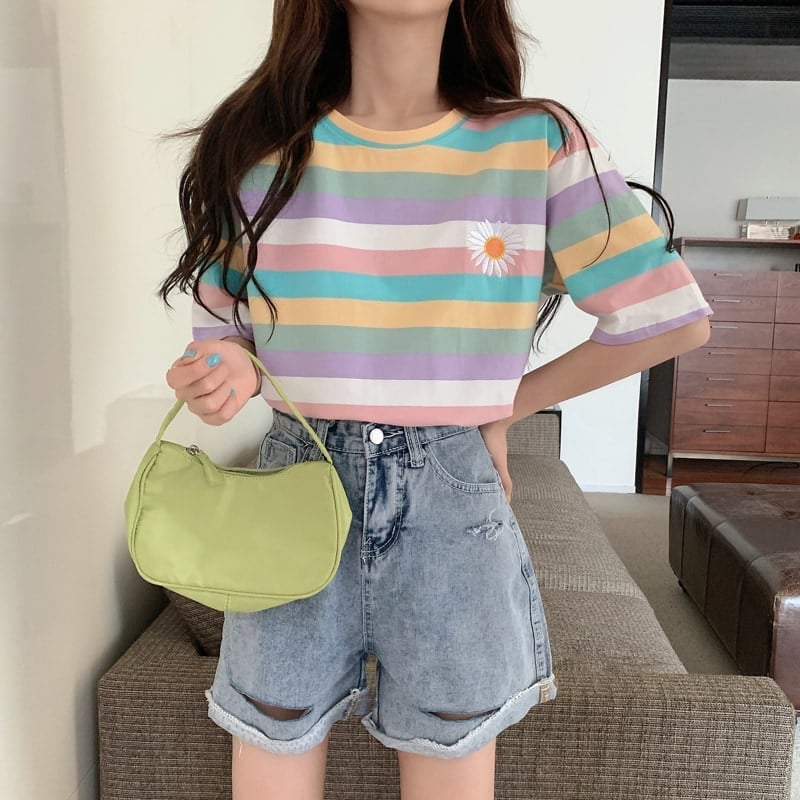 Pastel Rainbow Striped T-Shirt Pastel Rainbow Striped T-Shirt — Pastel Kawaii Outfits 2027