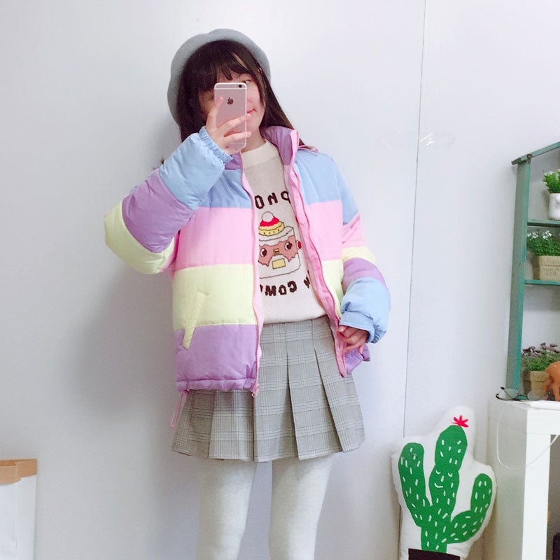 Pastel Color-Blocked Puffer Jacket Pastel Color-Blocked Puffer Jacket — Pastel Kawaii Outfits 2027