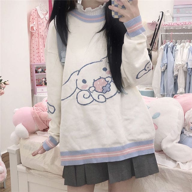 Cinnamoroll Graphic Knit Sweater Cinnamoroll Graphic Knit Sweater — Pastel Kawaii Outfits 2027