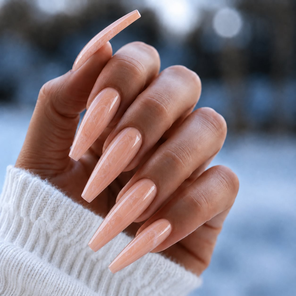 Extra Long Coffin Nails with Milky Peach Marbling Extra Long Coffin Nails with Milky Peach Marbling — Peach Coffin Nails 2027