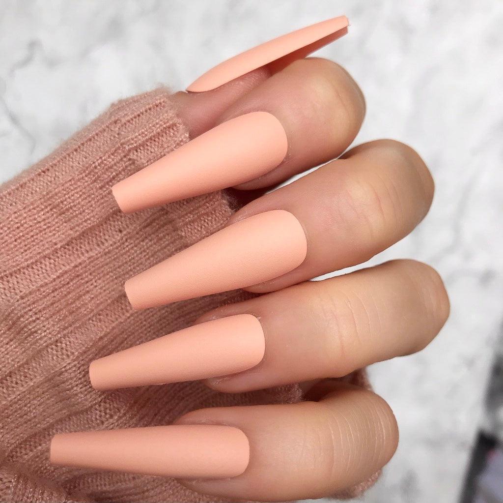 Extra Long Coffin Matte Peach Nails Extra Long Coffin Matte Peach Nails — Peach Coffin Nails 2027