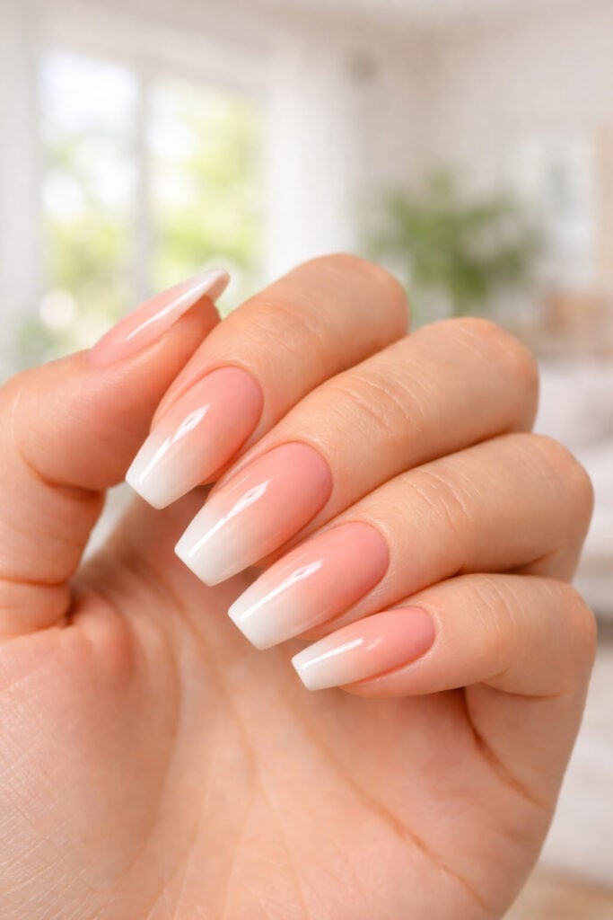 Peach to White Ombre Coffin Nails Peach to White Ombre Coffin Nails — Peach Coffin Nails 2027