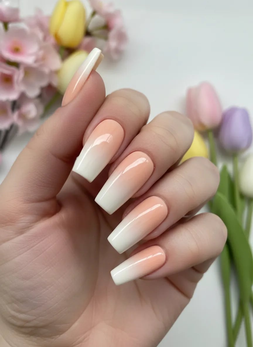 Soft Peach to Bright White Ombre Coffin Nails Soft Peach to Bright White Ombre Coffin Nails — Peach Coffin Nails 2027