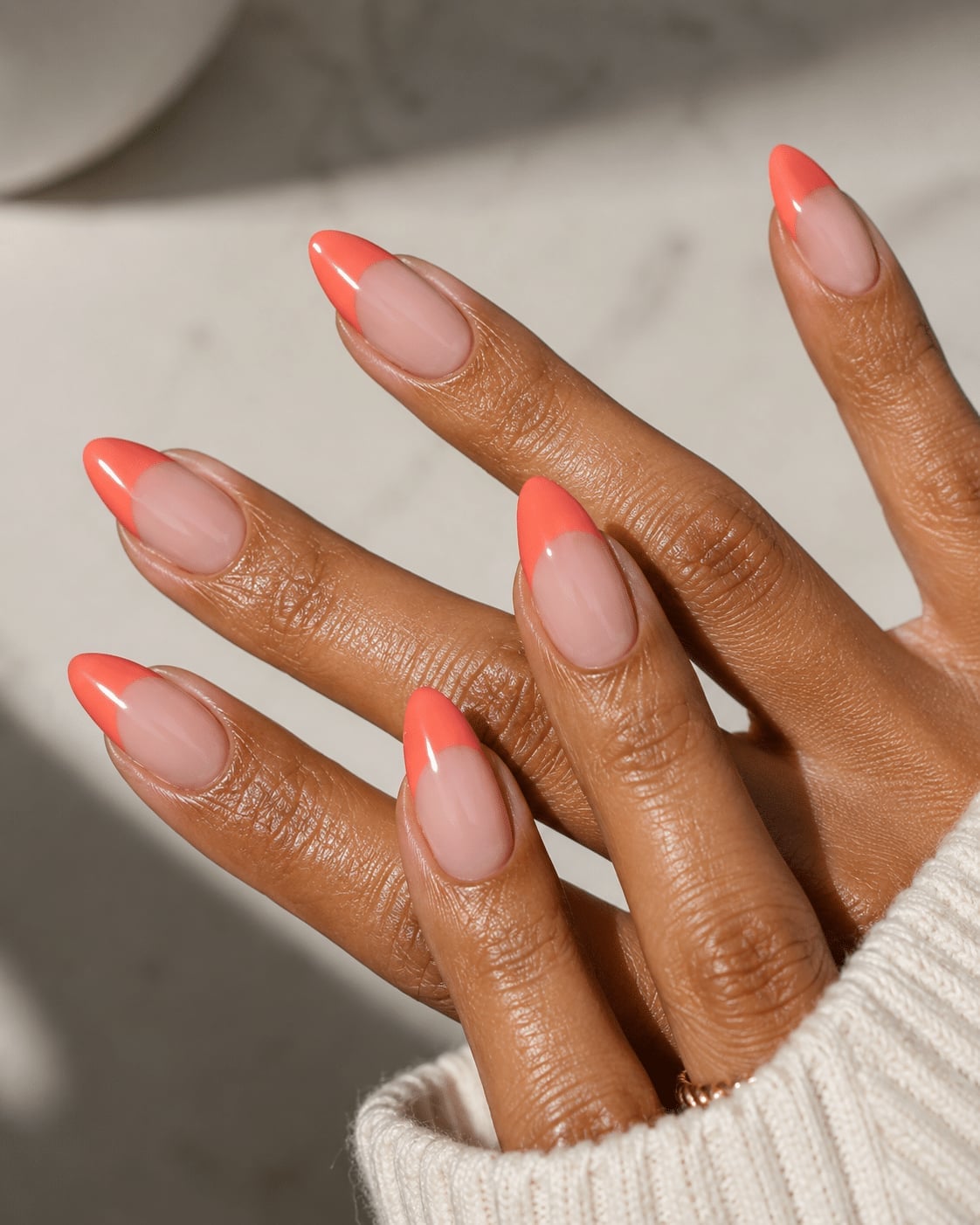 Vibrant Peach Classic French Almond Nails Vibrant Peach Classic French Almond Nails — Peach French Tip Nails 2027