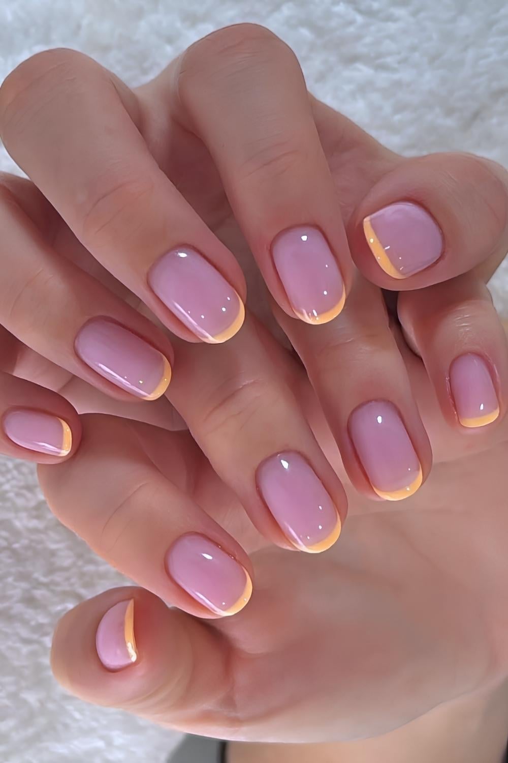 Soft Yellow-Orange French Tip Short Oval Nails Soft Yellow-Orange French Tip Short Oval Nails — Peach French Tip Nails 2027