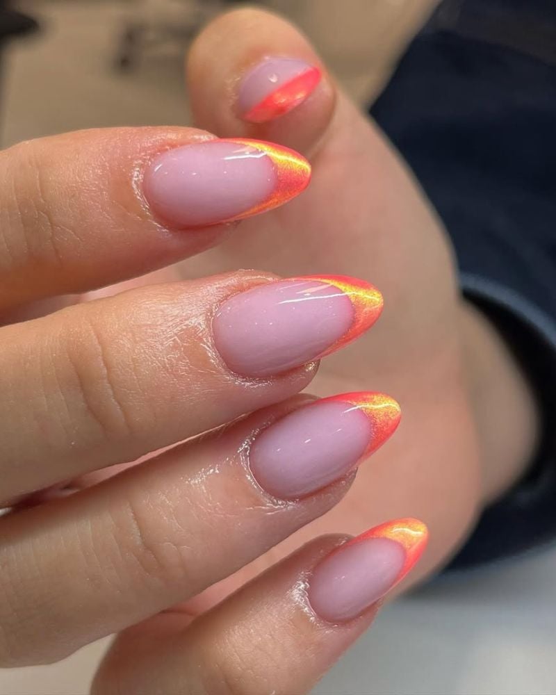 Iridescent Peach Orange Gradient French Nails Iridescent Peach Orange Gradient French Nails — Peach French Tip Nails 2027