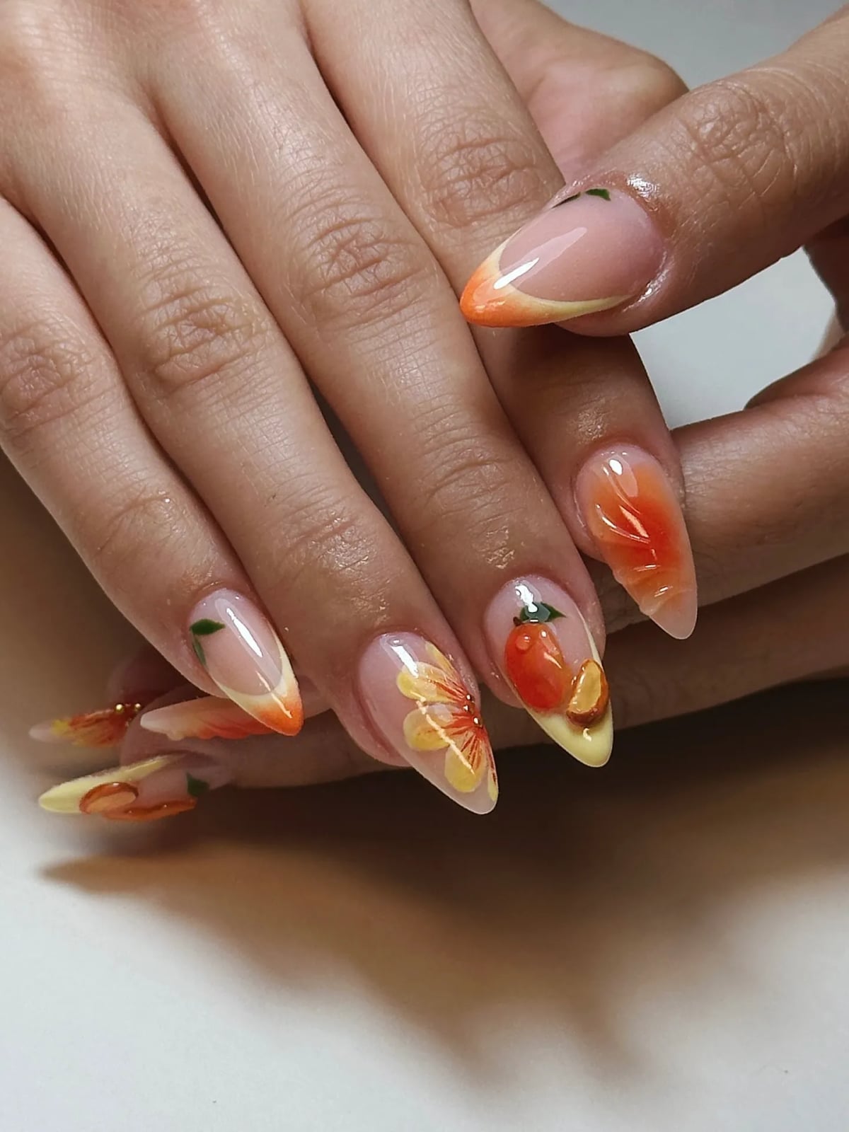 3D Fruit Floral Jelly Stiletto Nails 3D Fruit Floral Jelly Stiletto Nails — Peach French Tip Nails 2027