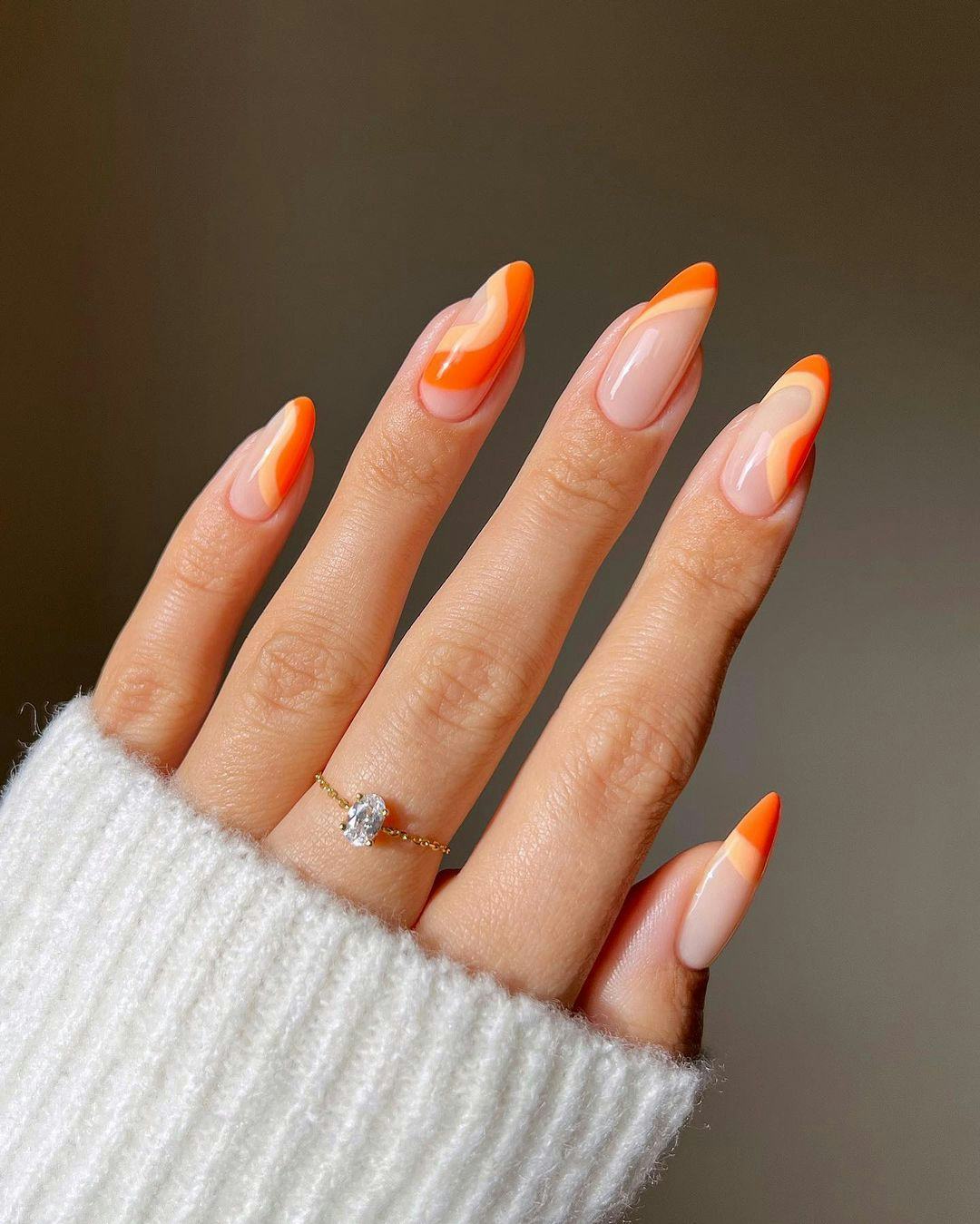 Wavy Orange Peach French Tip Almond Nails Wavy Orange Peach French Tip Almond Nails — Peach French Tip Nails 2027