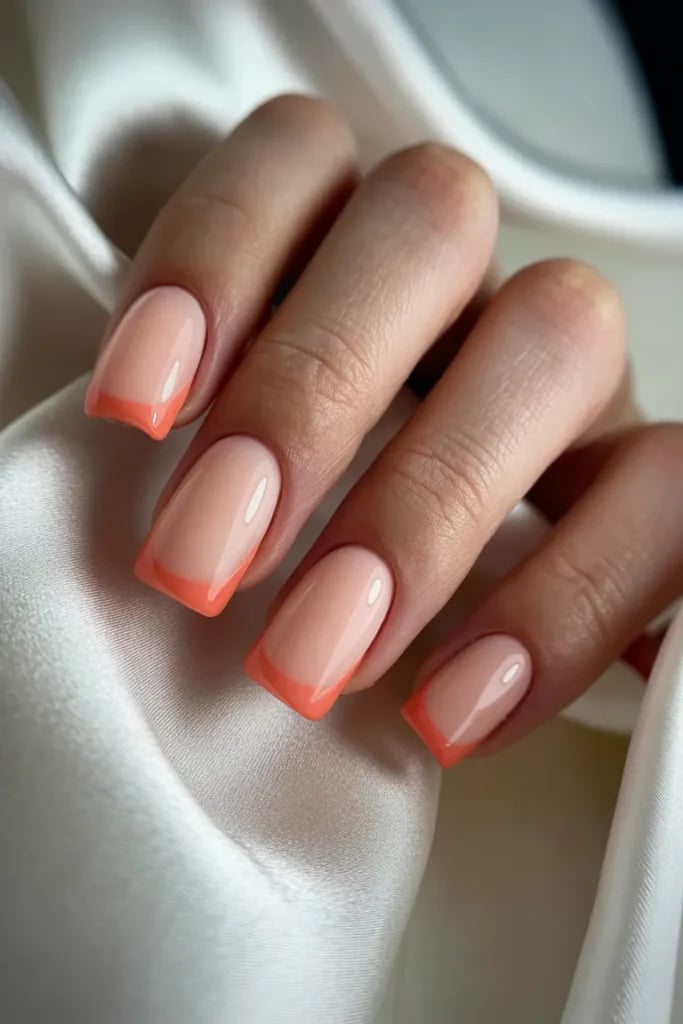 Vibrant Peach French Tip Square Nails Vibrant Peach French Tip Square Nails — Peach French Tip Nails 2027