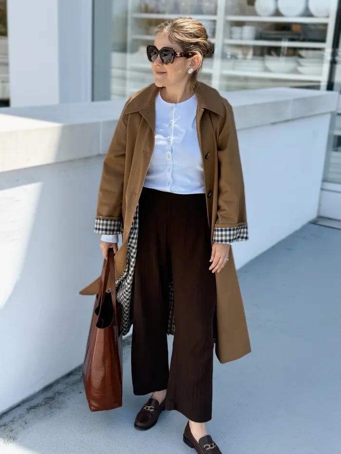 Dark Brown Loafers With Trench Coat And Wide Trousers Dark Brown Loafers With Trench Coat And Wide Trousers — Penny Loafers Outfits 2027