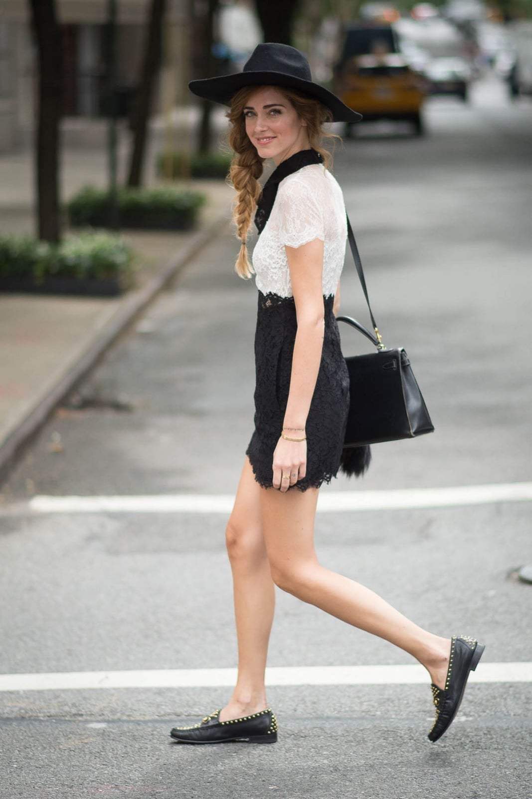 Black Studded Loafers With Lace Dress And Jacket Black Studded Loafers With Lace Dress And Jacket — Penny Loafers Outfits 2027