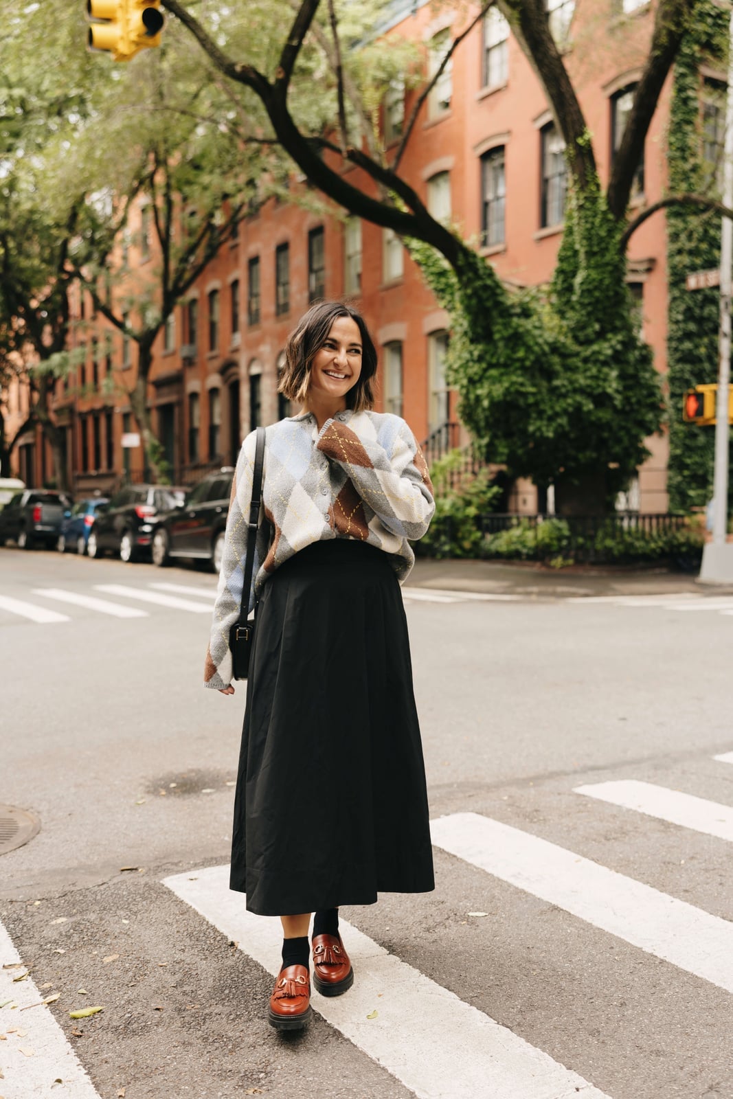 Brown Loafers With Argyle Sweater And A-line Skirt Brown Loafers With Argyle Sweater And A-line Skirt — Penny Loafers Outfits 2027