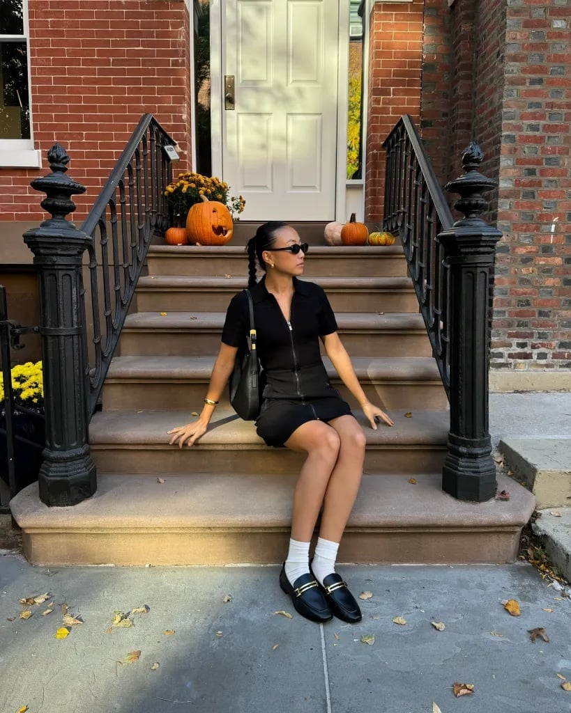 Black Chunky Loafers With Sleeveless Dress Black Chunky Loafers With Sleeveless Dress — Penny Loafers Outfits 2027