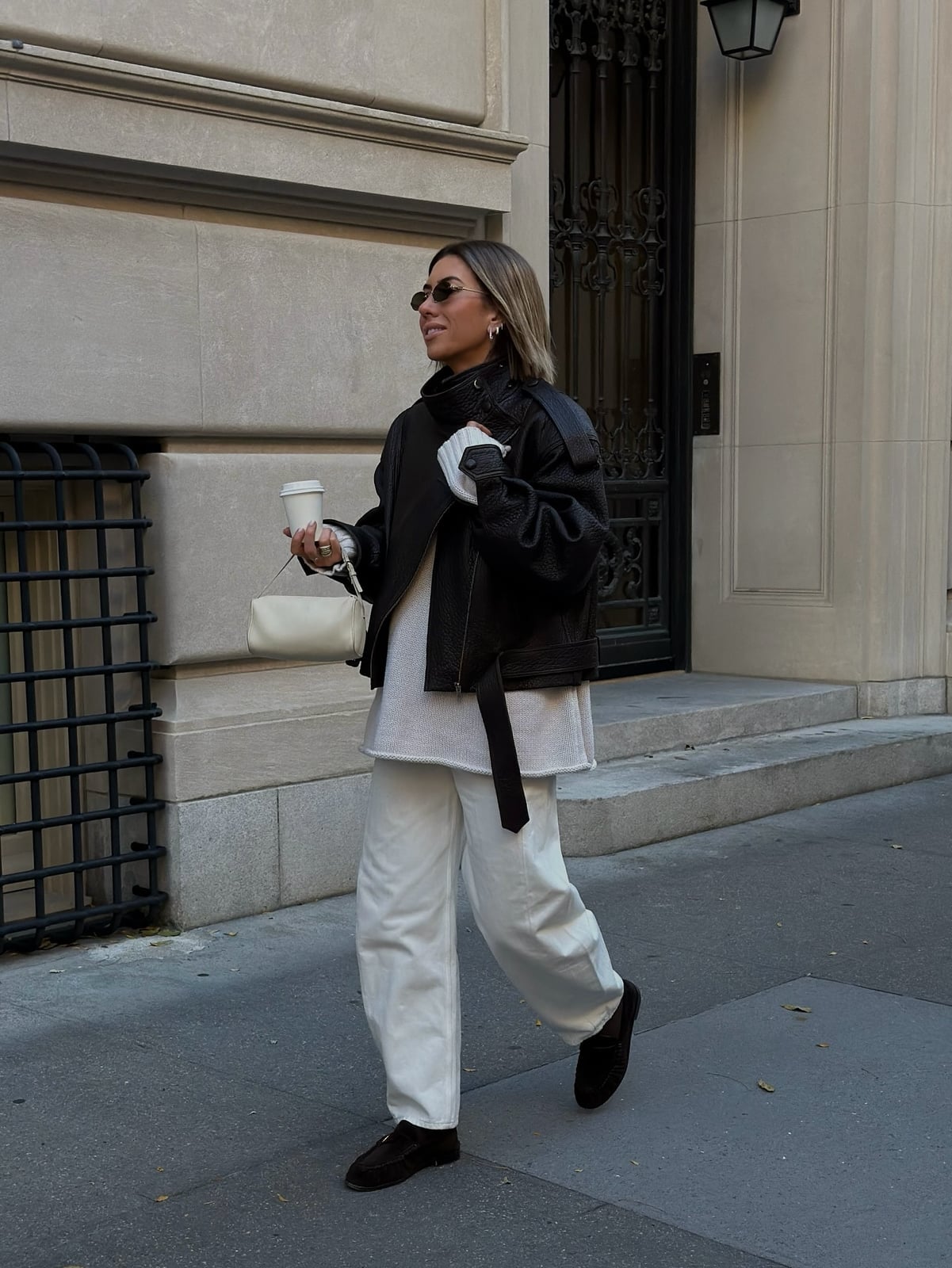 Black Loafers With Oversized Vest And White Trousers, Close-Up Take Black Loafers With Oversized Vest And White Trousers, Close-Up Take — Penny Loafers Outfits 2027