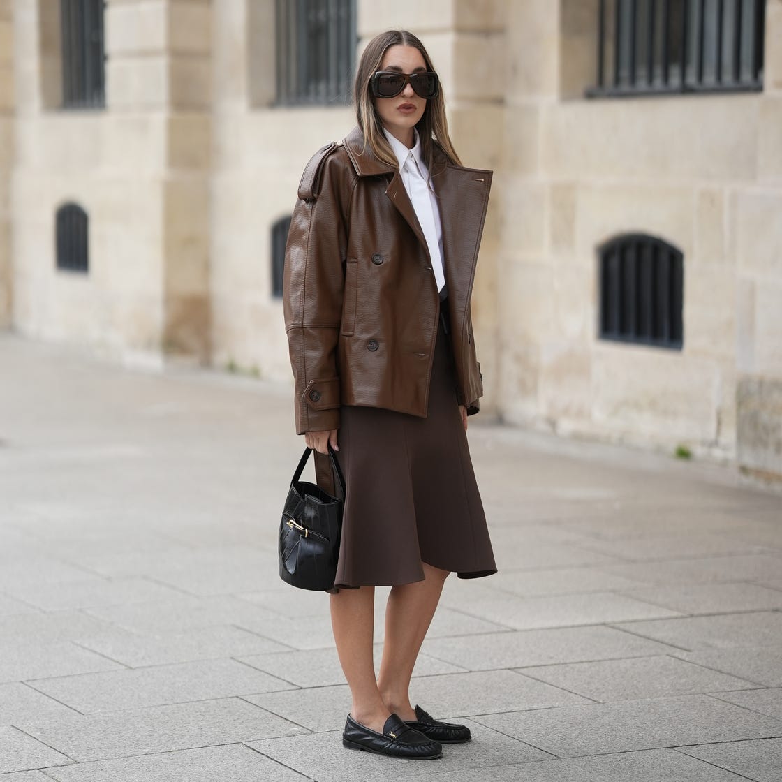 Black Leather Loafers With Midi Skirt And Leather Jacket Black Leather Loafers With Midi Skirt And Leather Jacket — Penny Loafers Outfits 2027